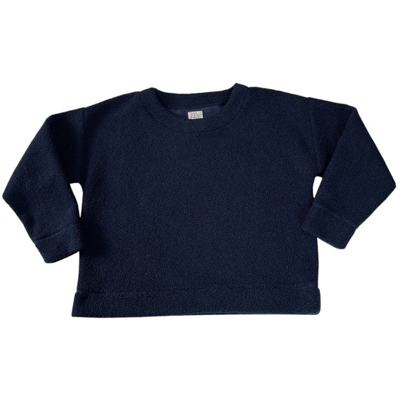 J.Crew Vintage Fleece Teddy Cropped Sherpa Pullover Sweatshirt Navy Blue Size L - Picture 2 of 9